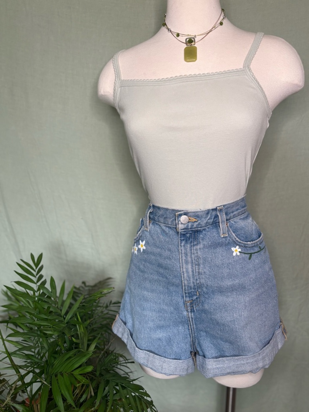Madewell Scallop Trim Pale Green Tank Top